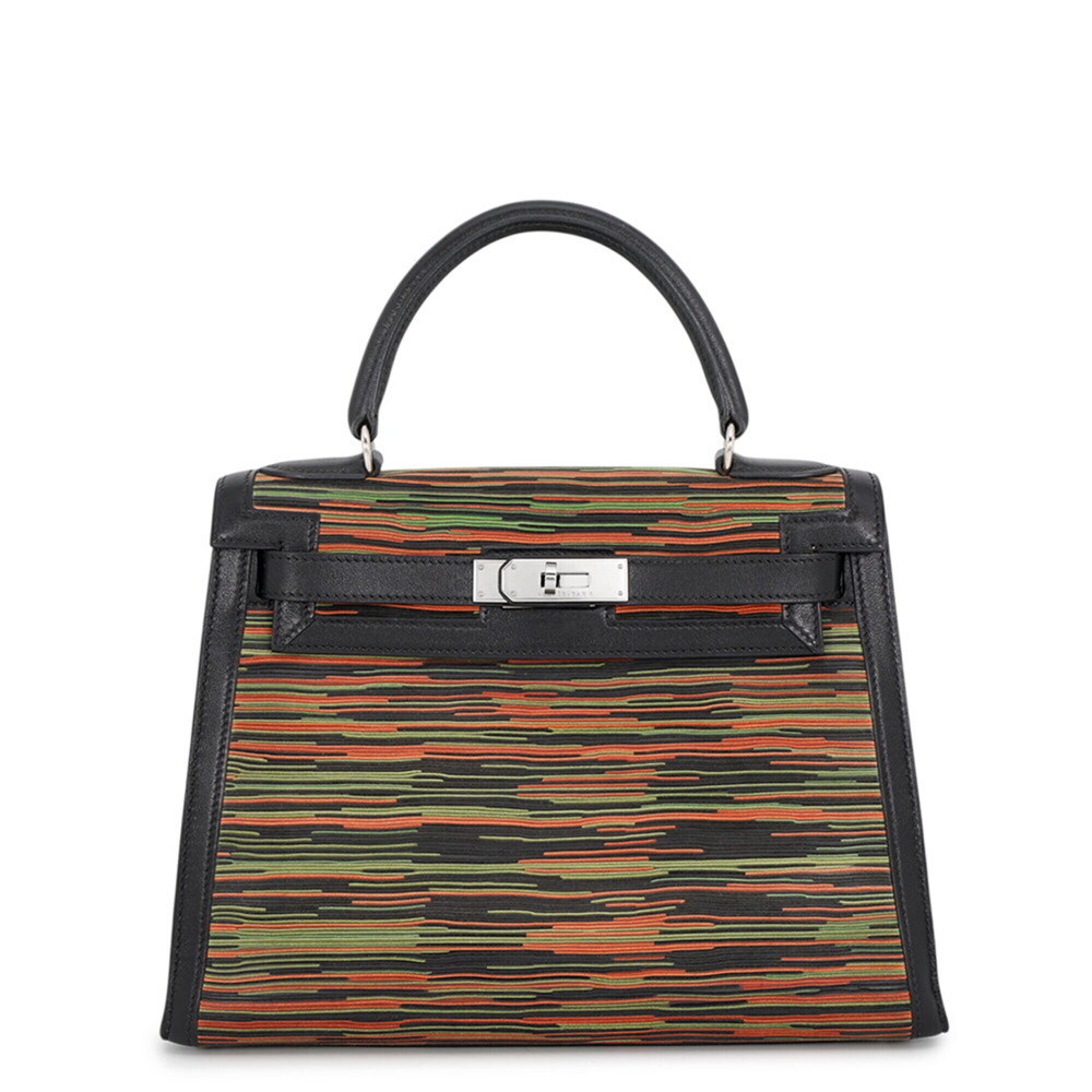 Hermes Kelly 28, external stitching, black, orange, green, vibrato, Gulliver,...